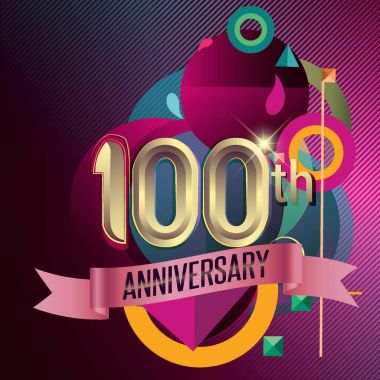 100 yıldönümü çelenk şerit logosu, geometrik arka plan