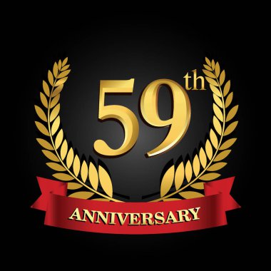 parlak halka kırmızı kurdele ile 59 altın yıldönümü logo.