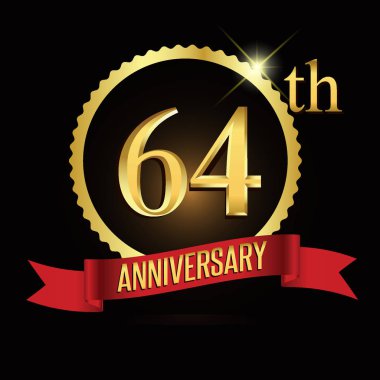 64 yıldönümü çelenk şerit logosu, geometrik arka plan