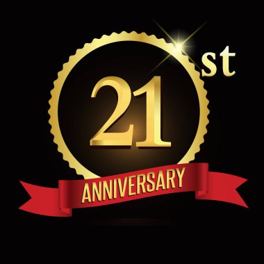 21 yıl dönümü çelenk şerit logosu, geometrik arka plan