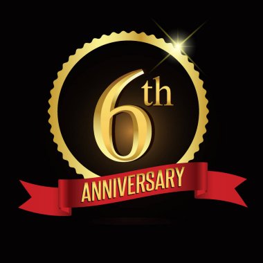 6 yıldönümü çelenk şerit logosu, geometrik arka plan