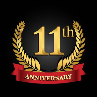 parlak halka kırmızı kurdele ile 11 altın yıldönümü logo.