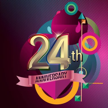 24 yıldönümü çelenk şerit logosu, geometrik arka plan