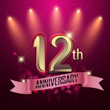 12 yıldönümü, parti poster, afiş veya davet - parlayan öğe arka plan. Vektör çizim.