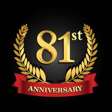 parlak halka kırmızı kurdele ile 81 altın yıldönümü logo.
