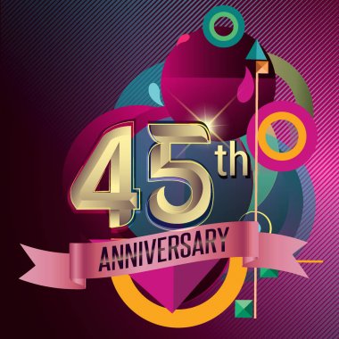 45 yıldönümü çelenk şerit logosu, geometrik arka plan