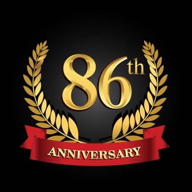 parlak halka kırmızı kurdele ile 86 altın yıldönümü logo.