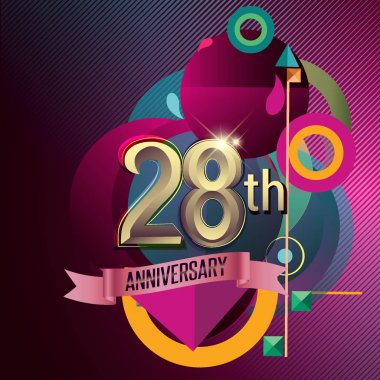 28 yıl dönümü çelenk şerit logosu, geometrik arka plan