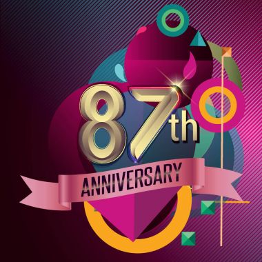 87 yıldönümü çelenk şerit logosu, geometrik arka plan