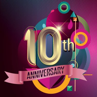 10th yıldönümü çelenk şerit logosu, geometrik arka plan