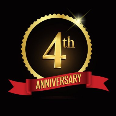 4 Yıldönümü çelenk şerit logosu, geometrik arka plan