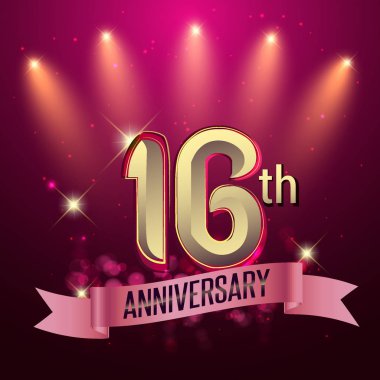 16 yıl dönümü, parti poster, afiş veya davet - parlayan öğe arka plan. Vektör çizim.