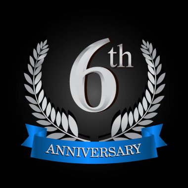 blue ribbon ve defne çelengi, doğum günü kutlaması için vektör Şablon 6 yıldönümü logolu.