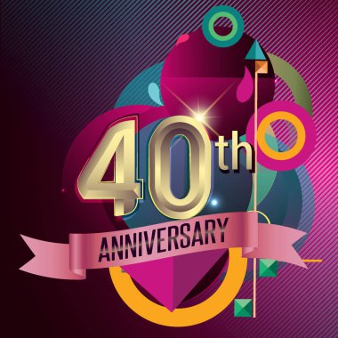 40 yıldönümü çelenk şerit logosu, geometrik arka plan