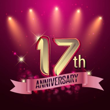 17 yıl dönümü, parti poster, afiş veya davet - parlayan öğe arka plan. Vektör çizim.
