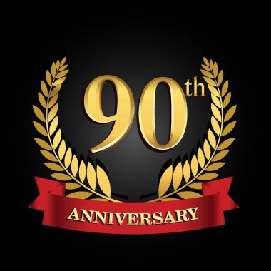 parlak halka kırmızı kurdele ile 90'ıncı altın yıldönümü logo.