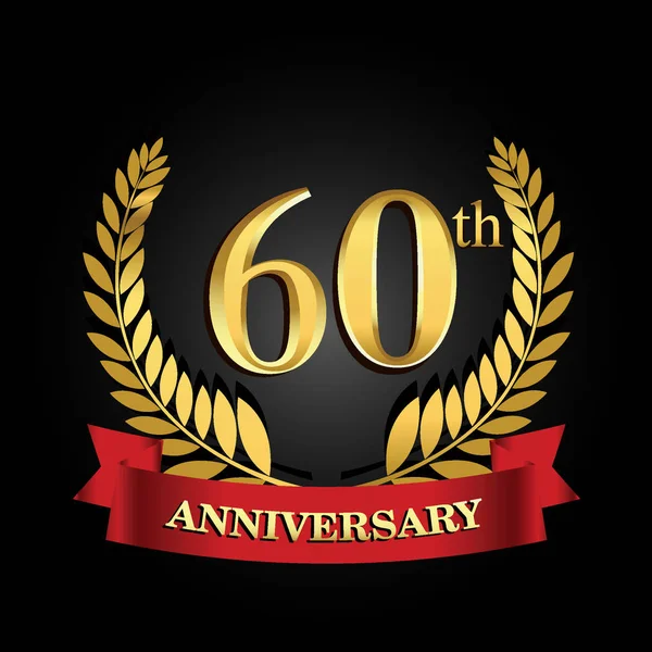 60O Logotipo Aniversário Ouro Com Fita Vermelha Anel Brilhante —  Vetores de Stock