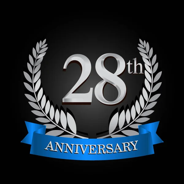 Logotipo Del 28º Aniversario Con Cinta Azul Corona Laurel Plantilla — Archivo Imágenes Vectoriales