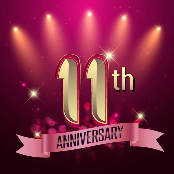 11Th Anniversary Party Poster Banner Invitation Background Glowing Element Vector — Stock Vector