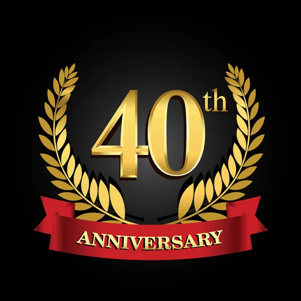 40E Gouden Jubileum Logo Met Glanzende Ring Rood Lint — Stockvector