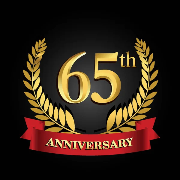 65E Anniversaire Logo Doré Avec Anneau Brillant Ruban Rouge — Image vectorielle