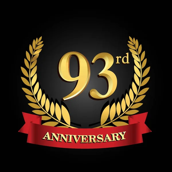 Logotipo 93º Aniversario Oro Con Anillo Brillante Cinta Roja — Archivo Imágenes Vectoriales