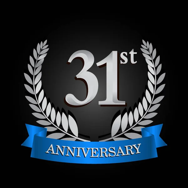 Výročí Logo Modrou Stužkou Vavřínový Věnec Vektor Šablonu Pro Oslavu — Stockový vektor
