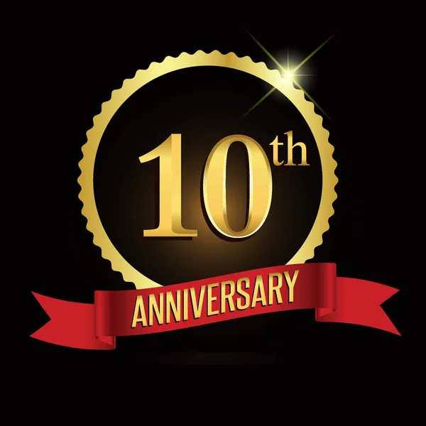 10Th Anniversary Wreath Ribbon Logo Geometric Background — Stock Vector