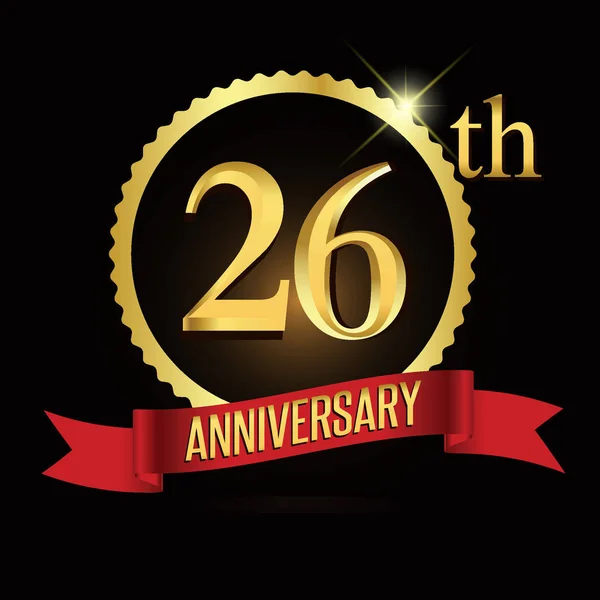 26Η Επέτειο Στεφάνι Κορδέλα Λογότυπο Γεωμετρικό Υπόβαθρο — Διανυσματικό Αρχείο