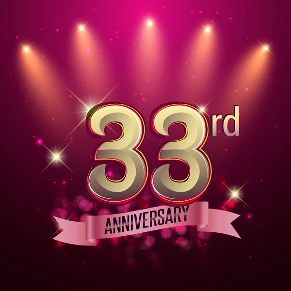 33Th Anniversary Party Poster Banner Invitation Background Glowing Element Vector — Stock Vector