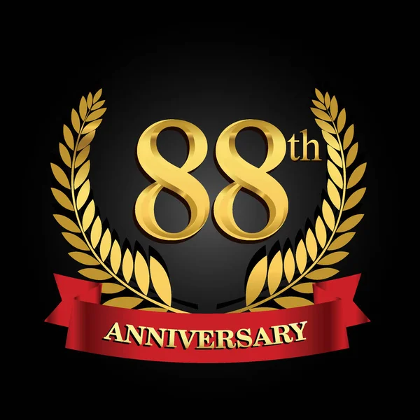 88Th Golden Anniversary Logo Shiny Ring Red Ribbon — Stock Vector