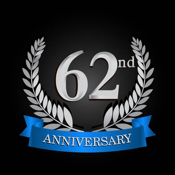 Logo Del Aniversario Con Cinta Azul Corona Laurel Plantilla Vector — Archivo Imágenes Vectoriales