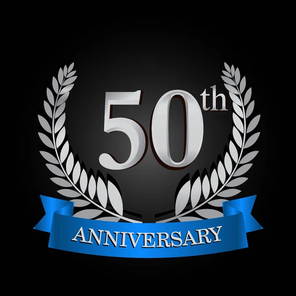 Logotipo Aniversário Anos Com Fita Azul Coroa Louro Modelo Vetor —  Vetores de Stock