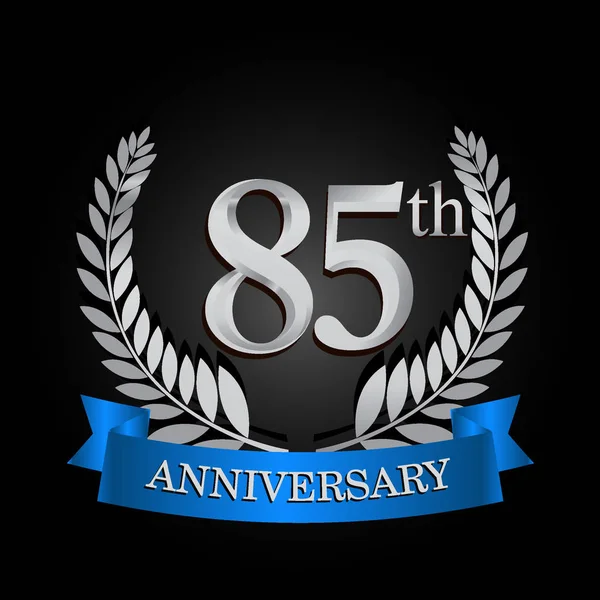Rocznica Logo Niebieską Wstążką Wieniec Laurowy Szablon Wektor Obchody Urodzin — Wektor stockowy