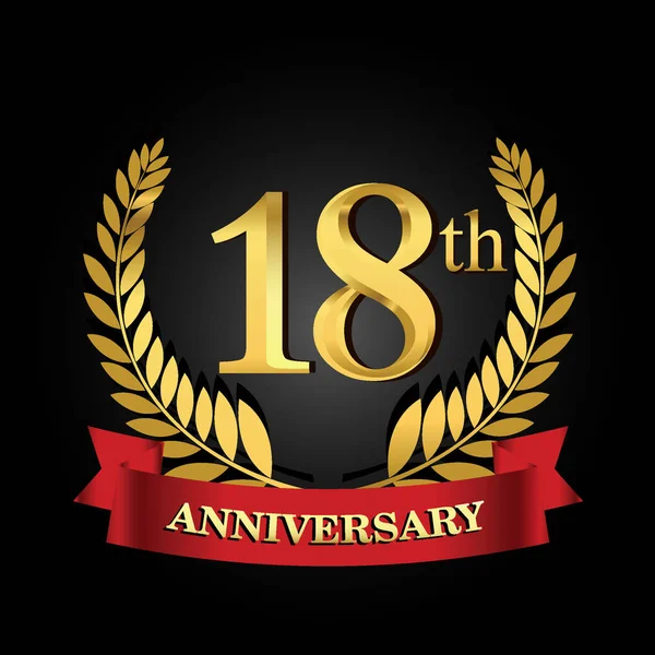 18Th Golden Anniversary Logo Shiny Ring Red Ribbon — Stock Vector