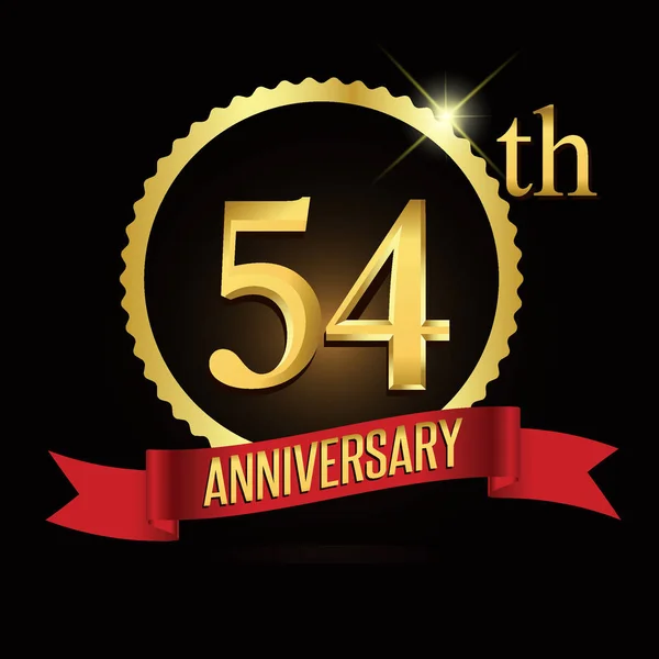 54Esimo Anniversario Corona Nastro Logo Sfondo Geometrico — Vettoriale Stock