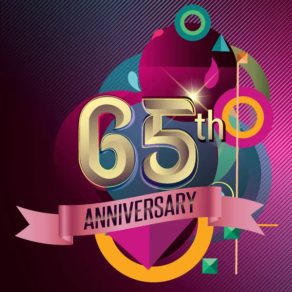 65E Verjaardag Krans Lint Logo Geometrische Achtergrond — Stockvector