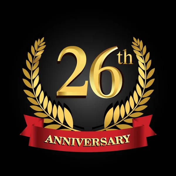 26E Gouden Jubileum Logo Met Glanzende Ring Rood Lint — Stockvector