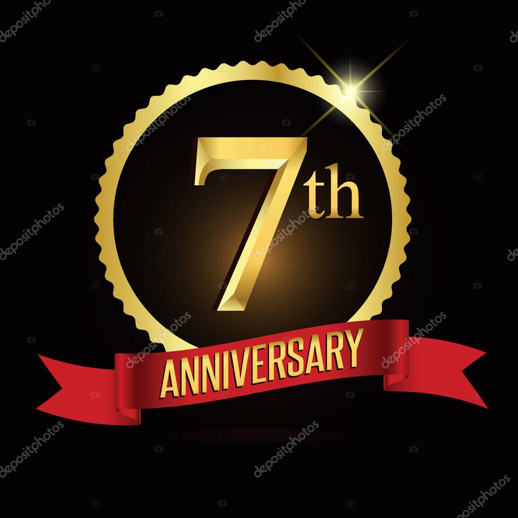 7Th Anniversary Wreath Ribbon Logo Geometric Background — Stock Vector