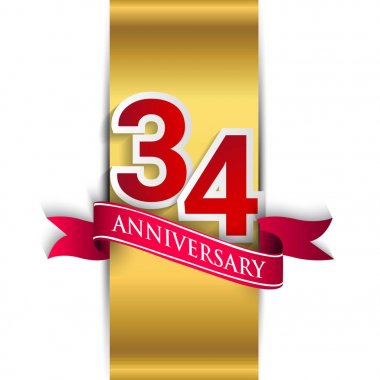 34 Yıldönümü, Parti afiş, afiş veya davet Vektör İllüstrasyon.