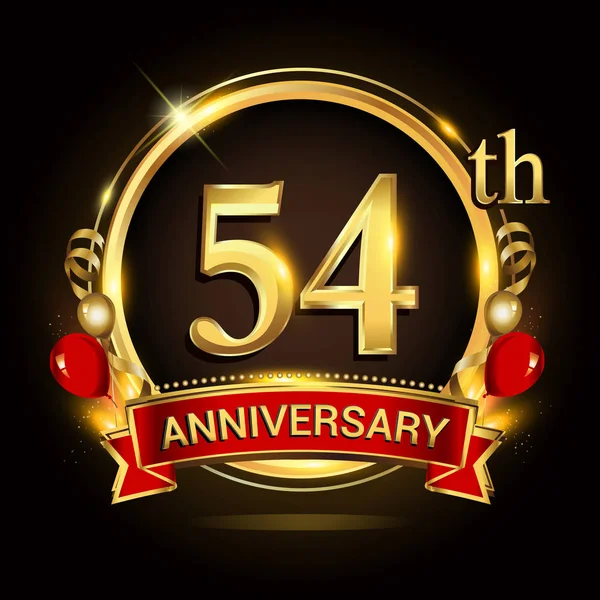 54Ste Verjaardagslogo Met Gouden Ring Ballonnen Rood Lint Vector Ontwerpelementen — Stockvector