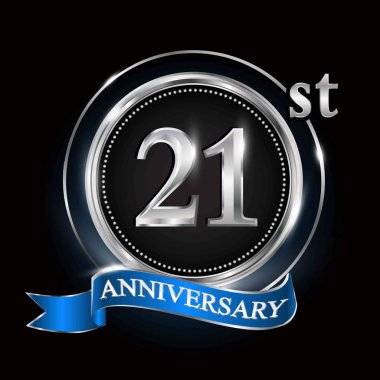 Gümüş Yüzük ve mavi kurdele ile 21 yıldönümü logo.
