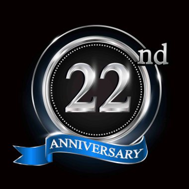 Gümüş Yüzük ve mavi kurdele ile 22 yıldönümü logo.