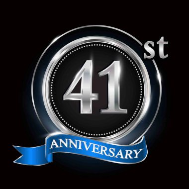 Gümüş Yüzük ve mavi kurdele ile 41 yıldönümü logo.