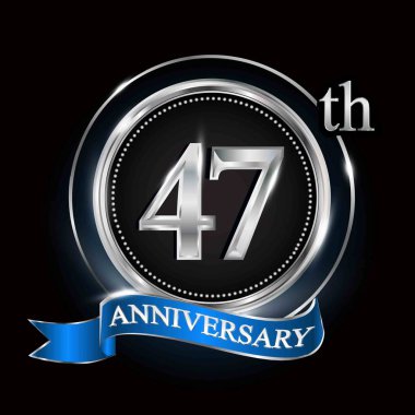 Gümüş Yüzük ve mavi kurdele ile 47 yıldönümü logo.