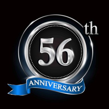 Gümüş Yüzük ve mavi kurdele ile 56 yıldönümü logo.