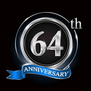 Gümüş Yüzük ve mavi kurdele ile 64 yıldönümü logo.