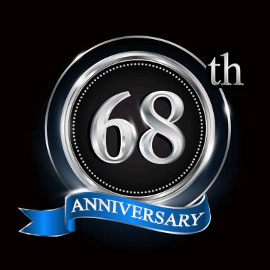 Gümüş Yüzük ve mavi kurdele ile 68 yıldönümü logo.