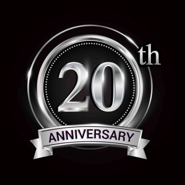 Gümüş Yüzük ve kurdele ile 20th yıldönümü logo.