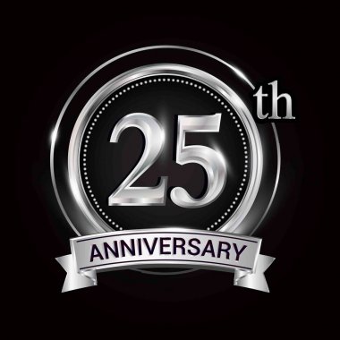Gümüş Yüzük ve kurdele ile 25 yıldönümü logo.